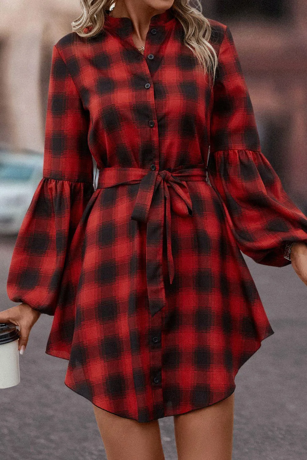 Stylishly Fun Balloon Sleeve Gingham Dress
