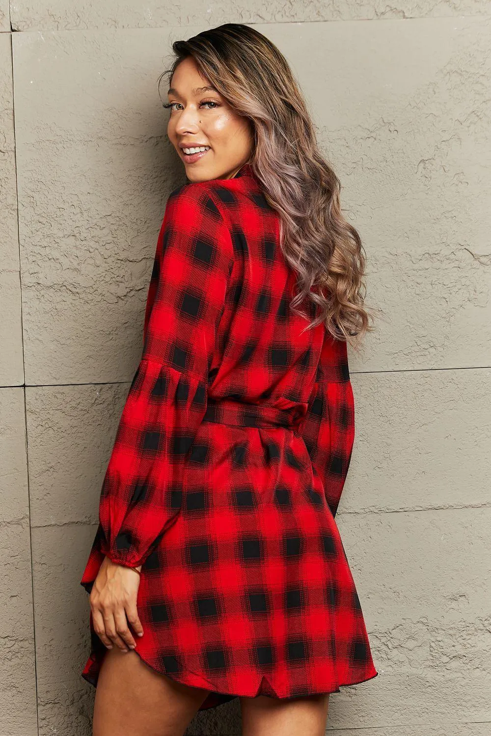 Stylishly Fun Balloon Sleeve Gingham Dress