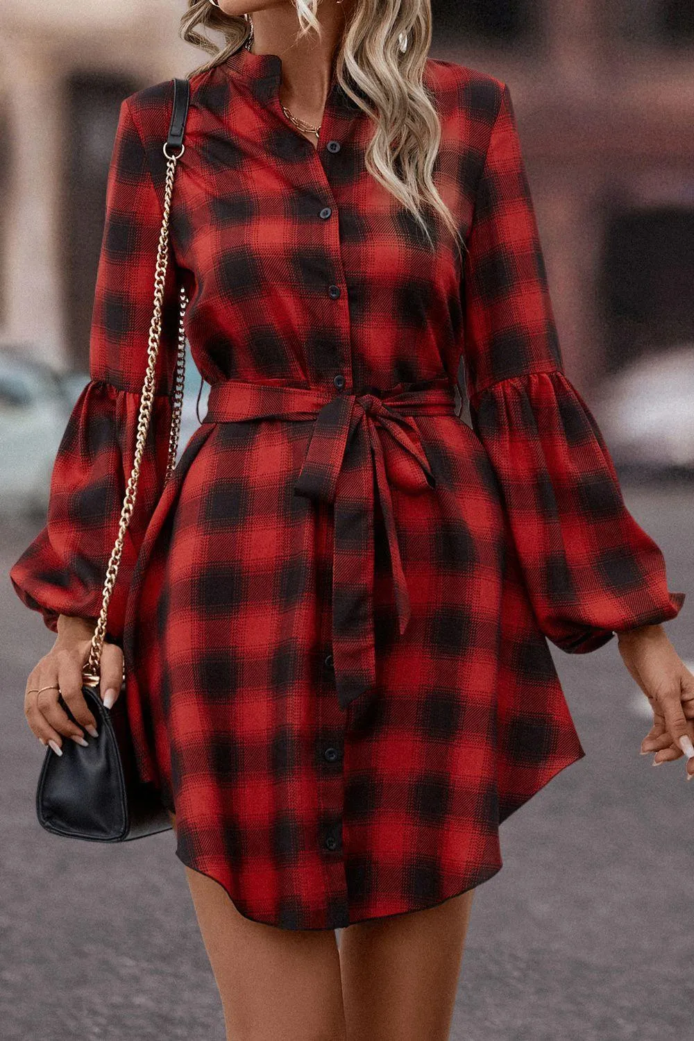 Stylishly Fun Balloon Sleeve Gingham Dress