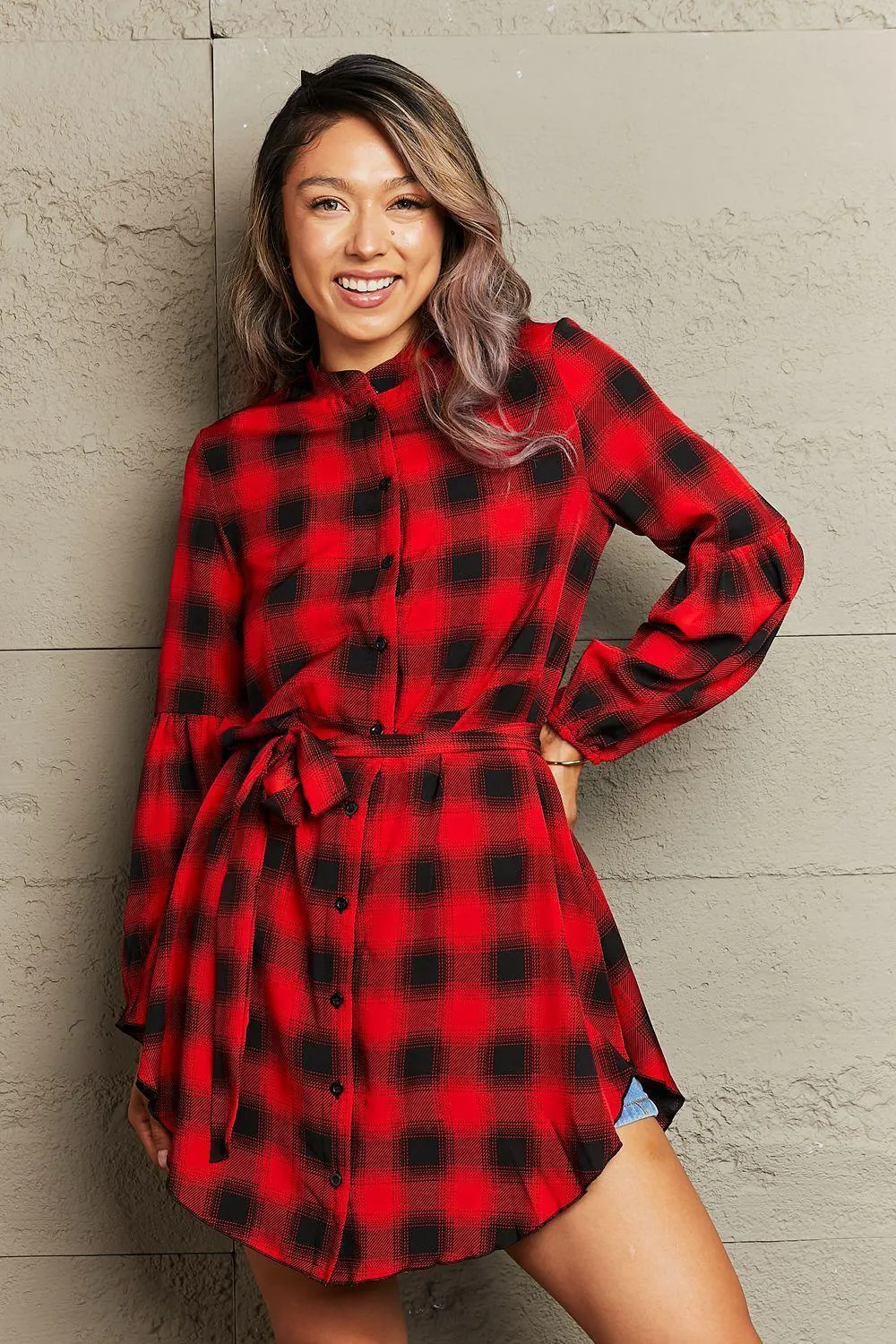 Stylishly Fun Balloon Sleeve Gingham Dress