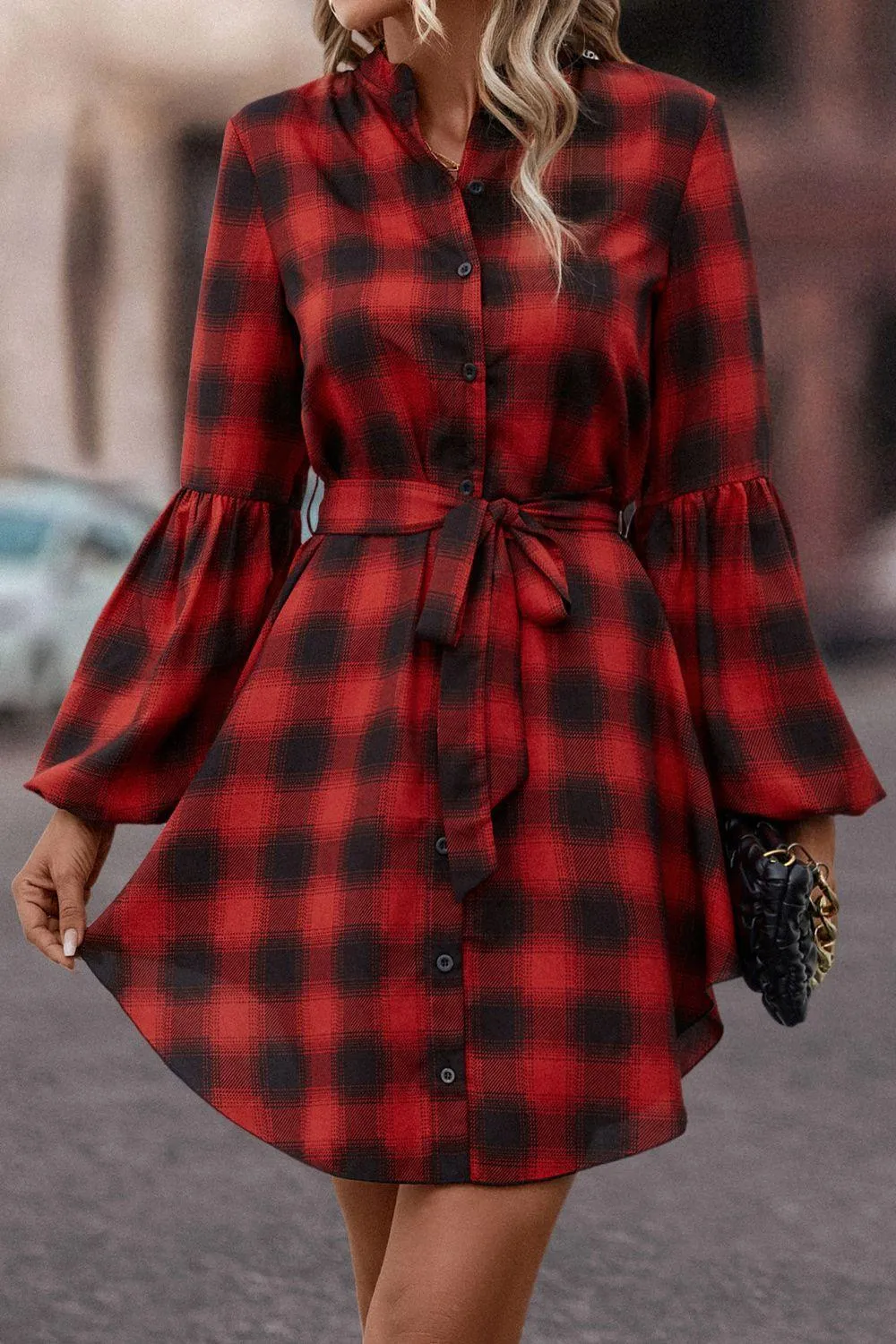 Stylishly Fun Balloon Sleeve Gingham Dress