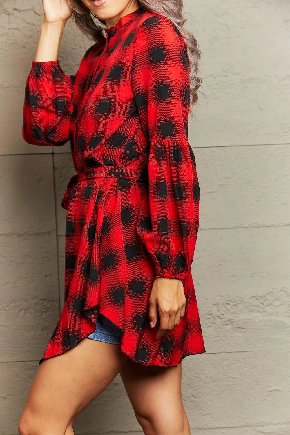 Stylishly Fun Balloon Sleeve Gingham Dress
