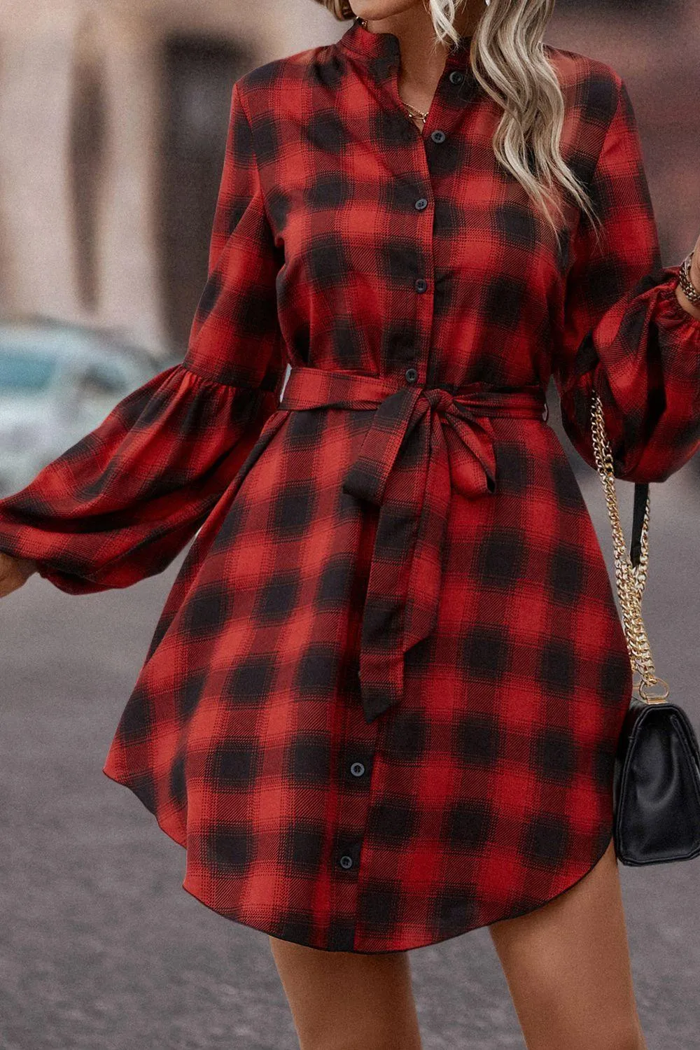 Stylishly Fun Balloon Sleeve Gingham Dress