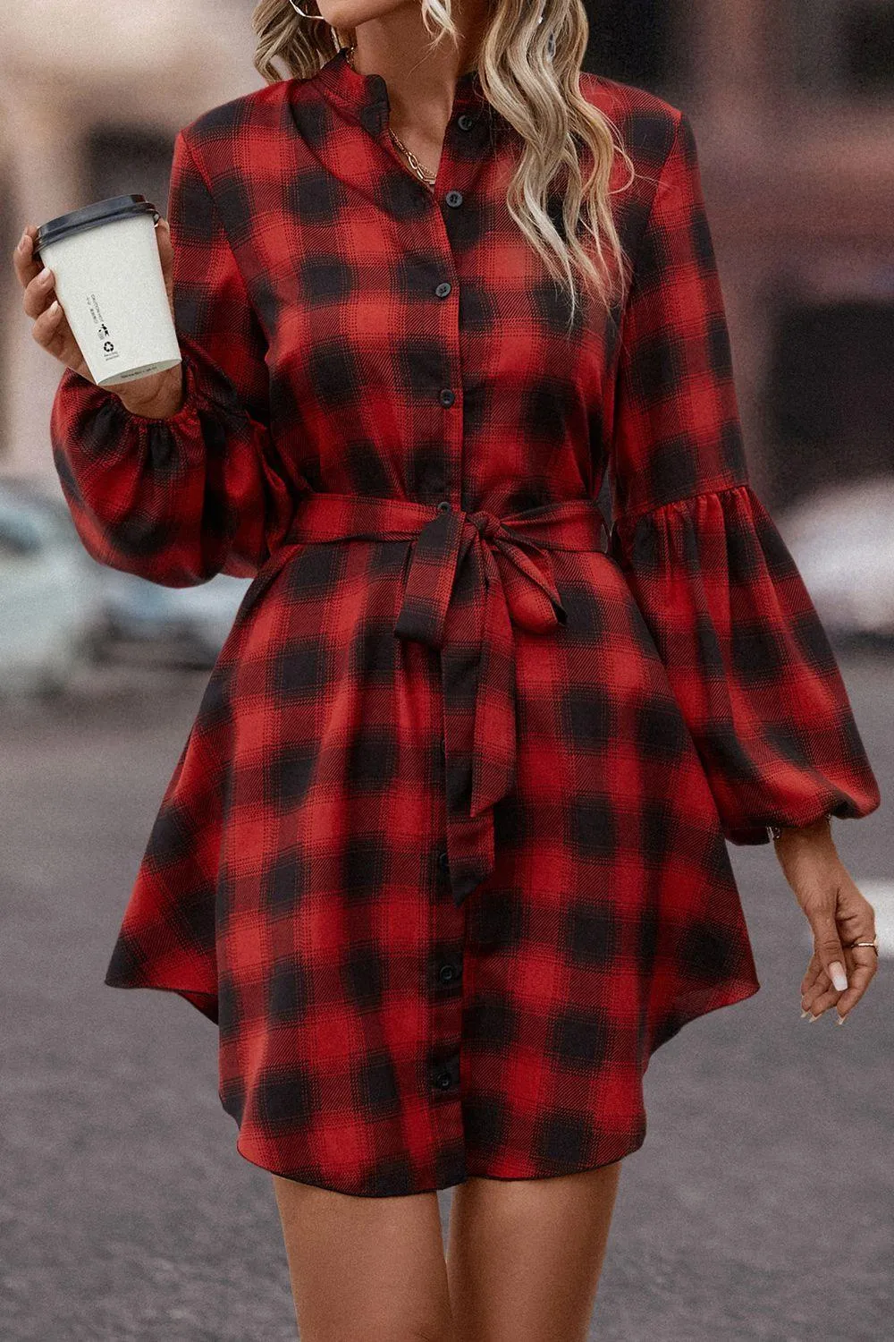 Stylishly Fun Balloon Sleeve Gingham Dress