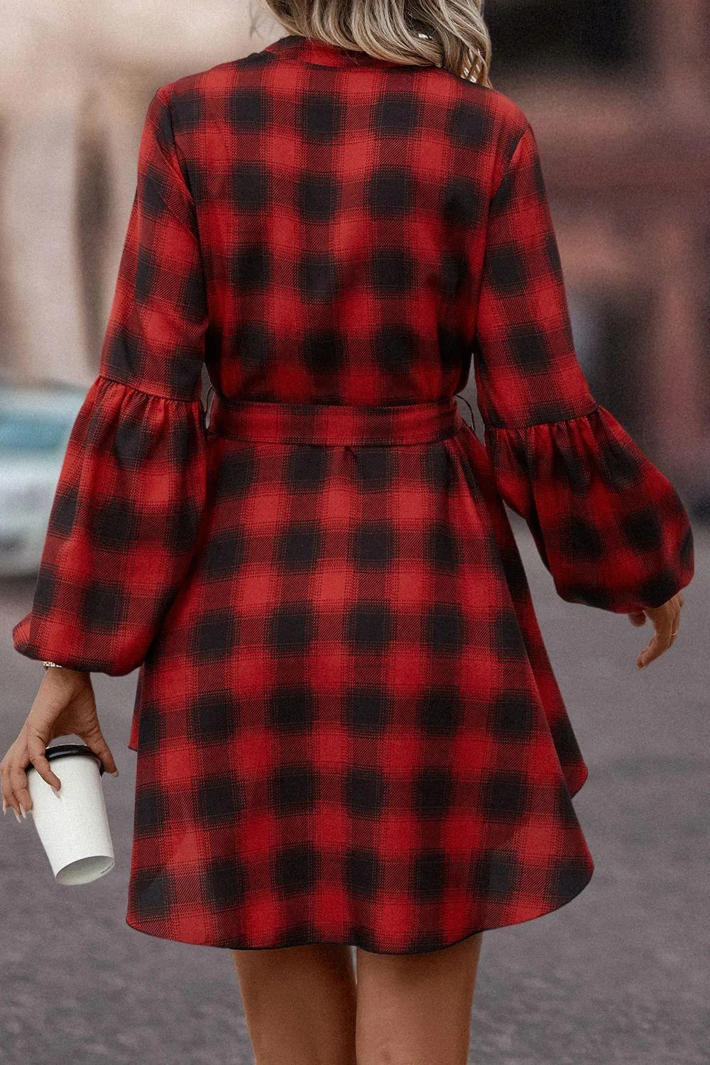 Stylishly Fun Balloon Sleeve Gingham Dress