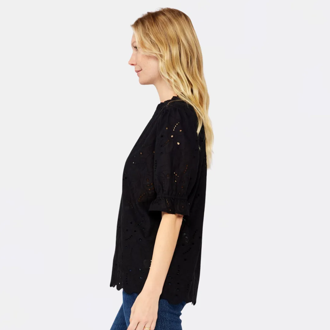 Sweetpea Eyelet Button Up Blouse (Black)