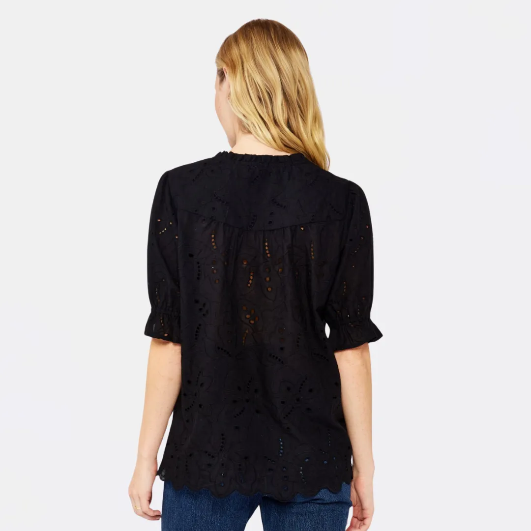 Sweetpea Eyelet Button Up Blouse (Black)