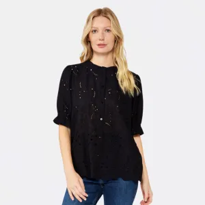 Sweetpea Eyelet Button Up Blouse (Black)