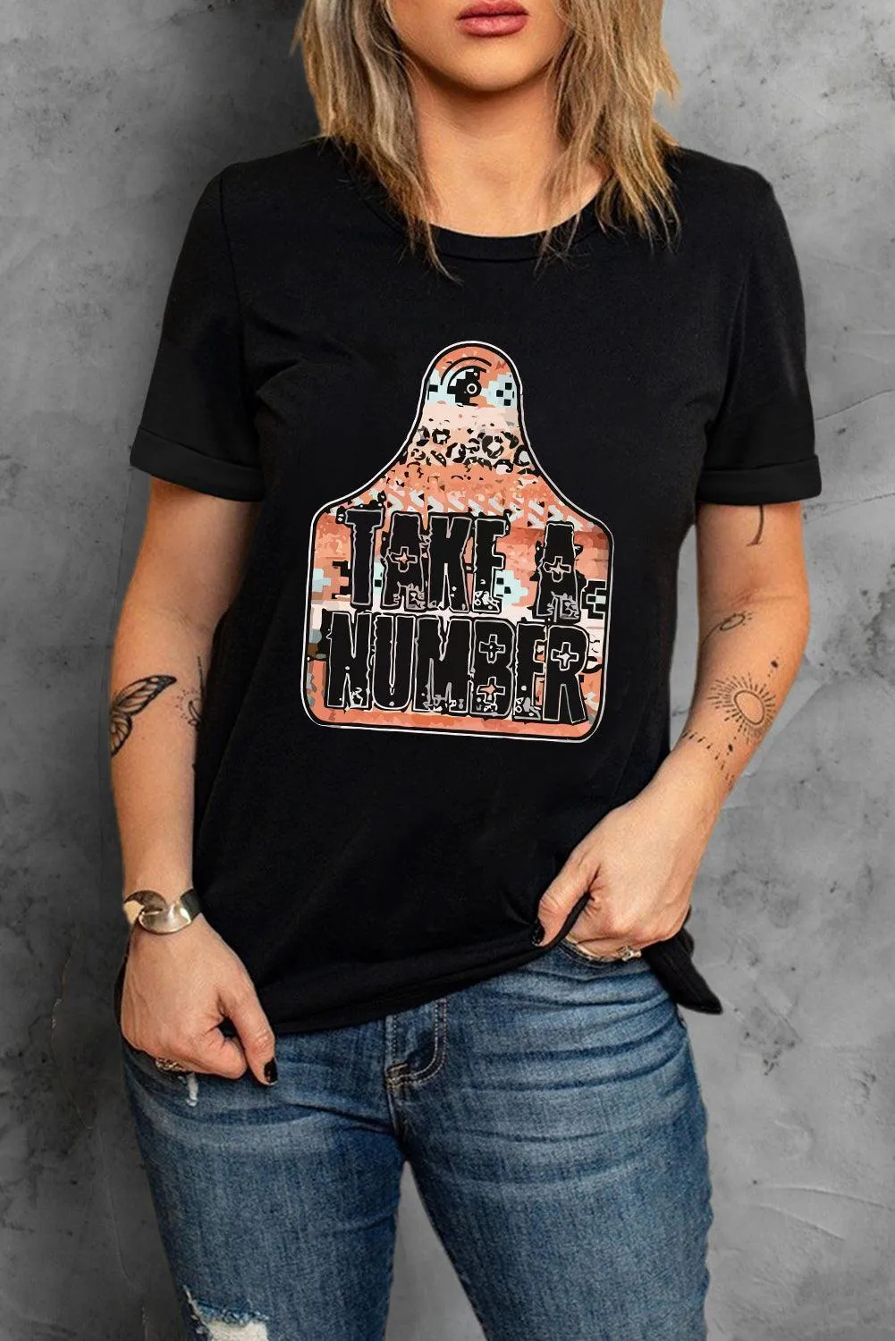 Take A Number Black Graphic T Shirt