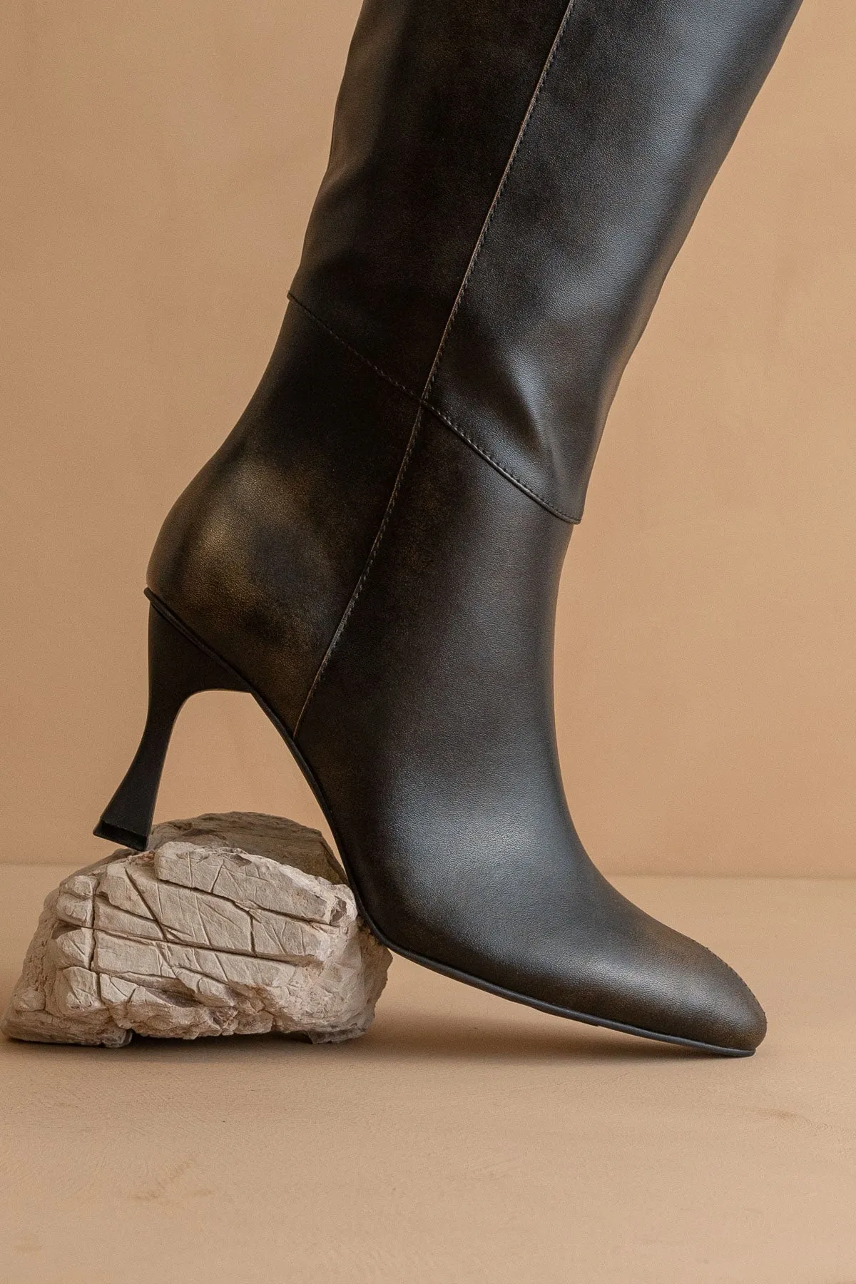 The Lexington | Black Pointed Toe Knee High Boot