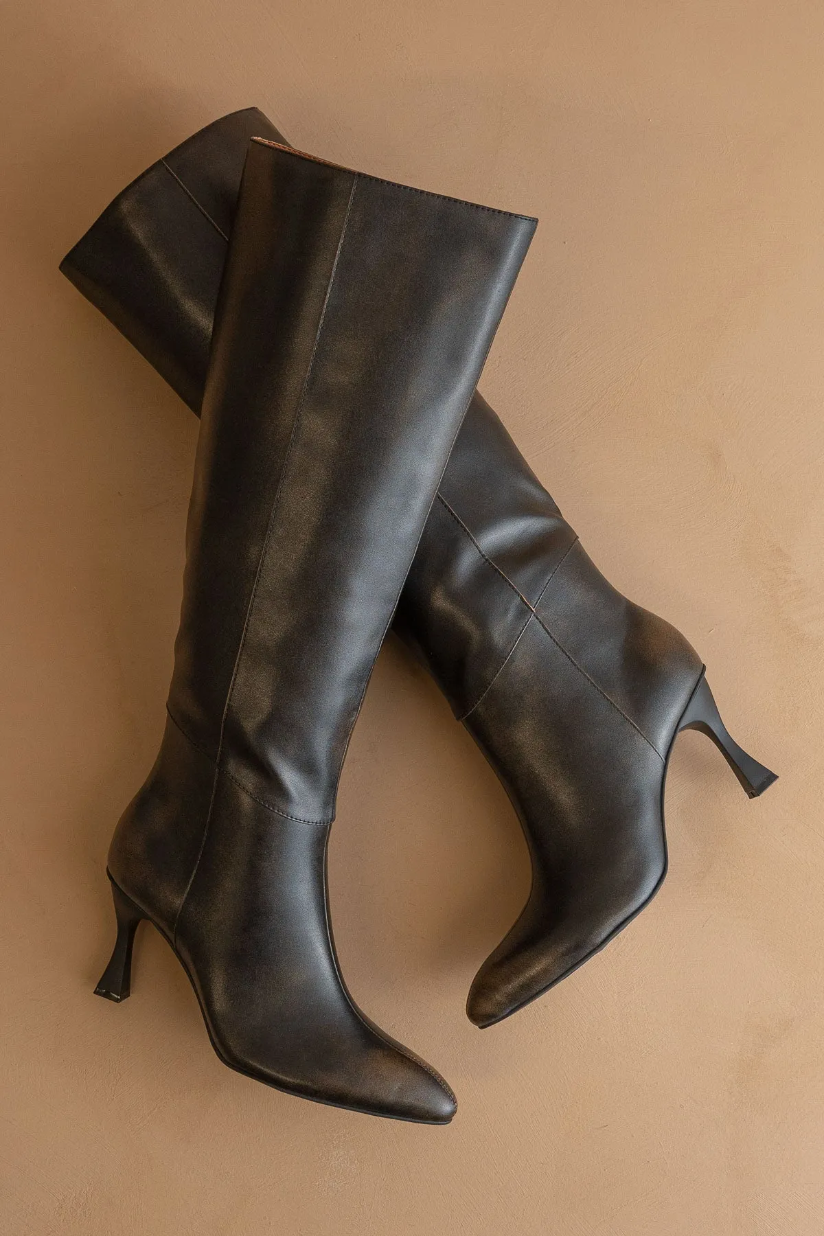 The Lexington | Black Pointed Toe Knee High Boot