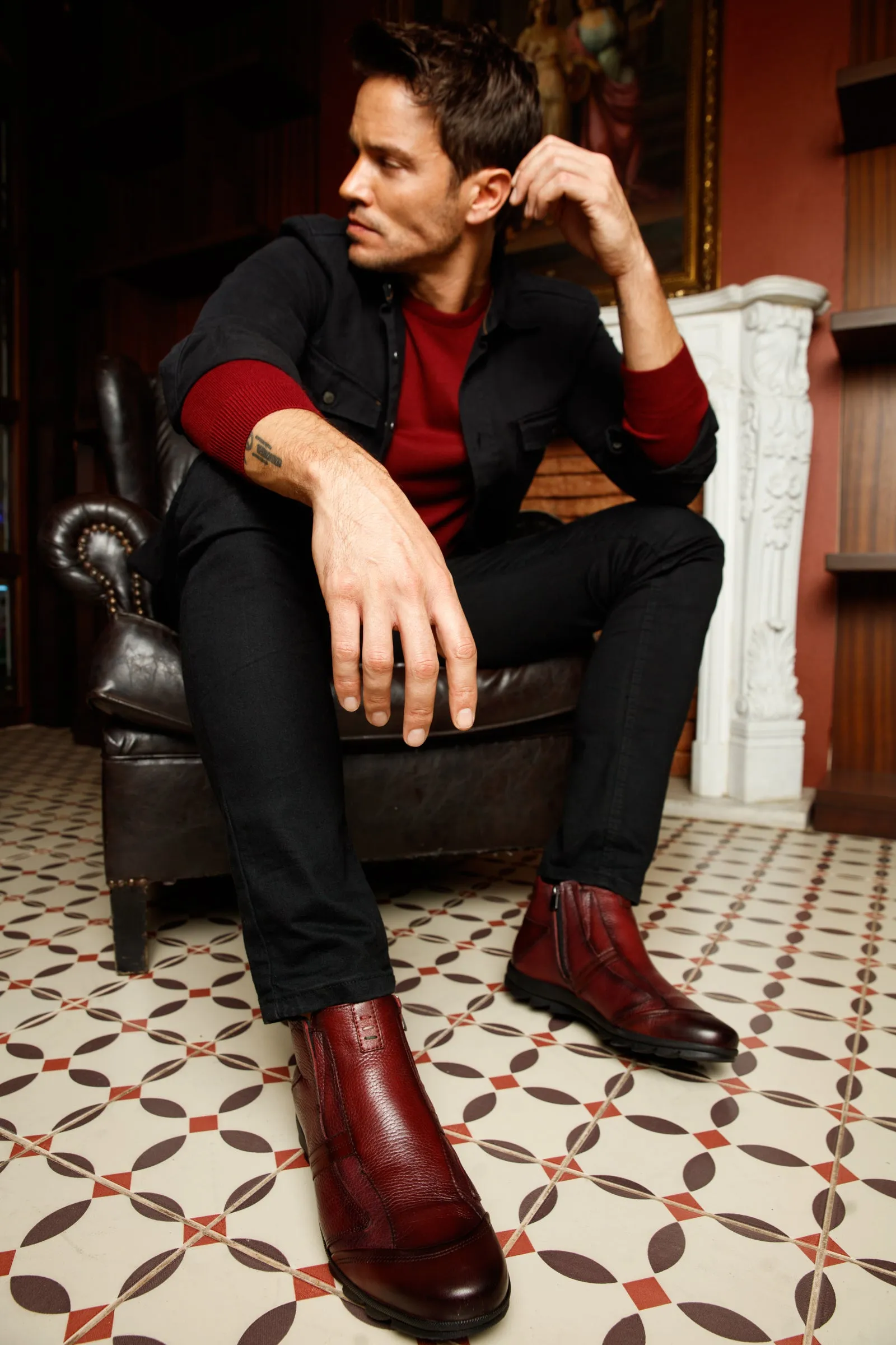 The Montreal Burgundy Leather Casual Zip-Up Ankle Men Boot