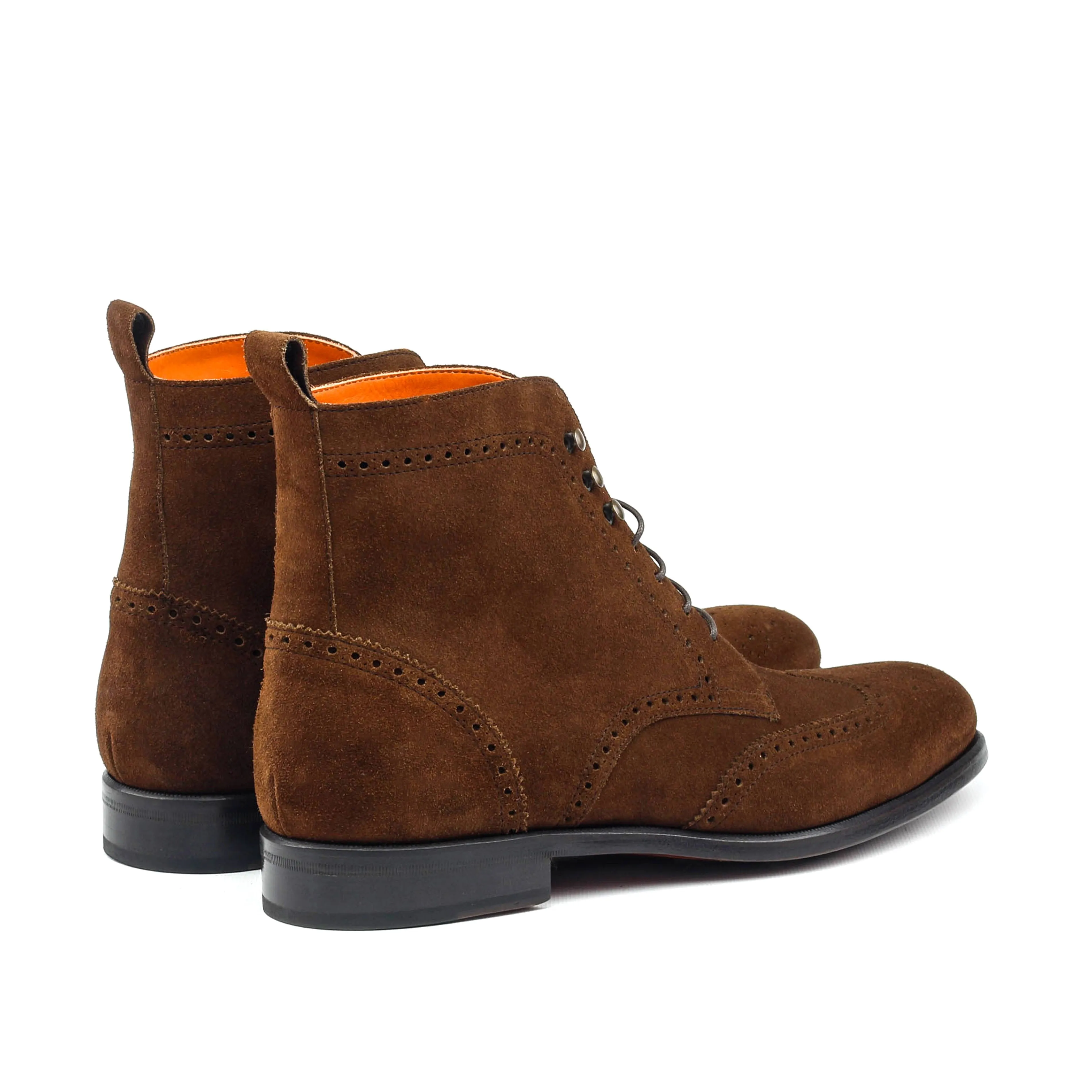 Unique Handcrafted Brown Lux Suede Military Style Brogue Boot