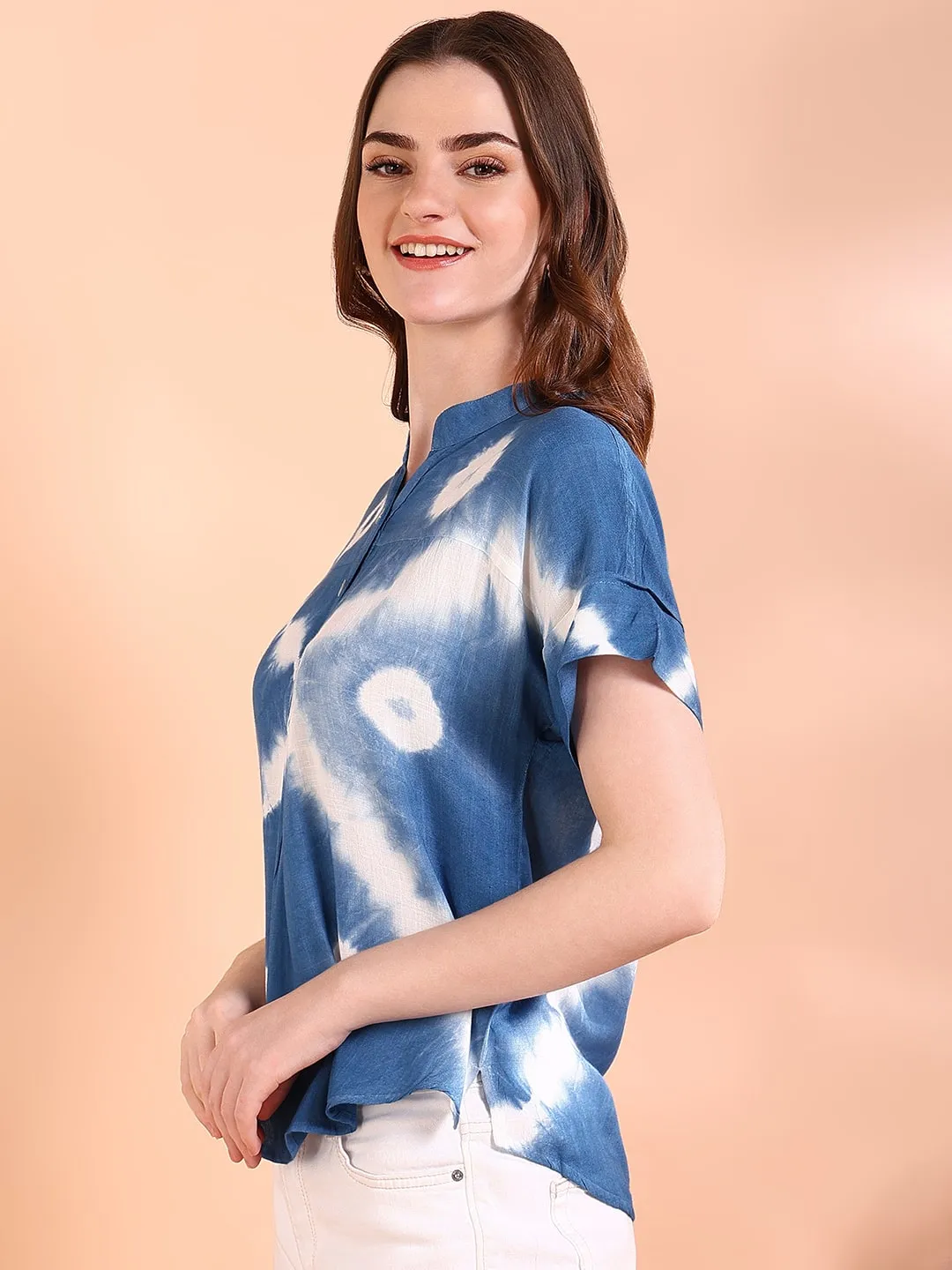 Vibrant Blue Tie-Dye Everywhere Top In Soft Rayon