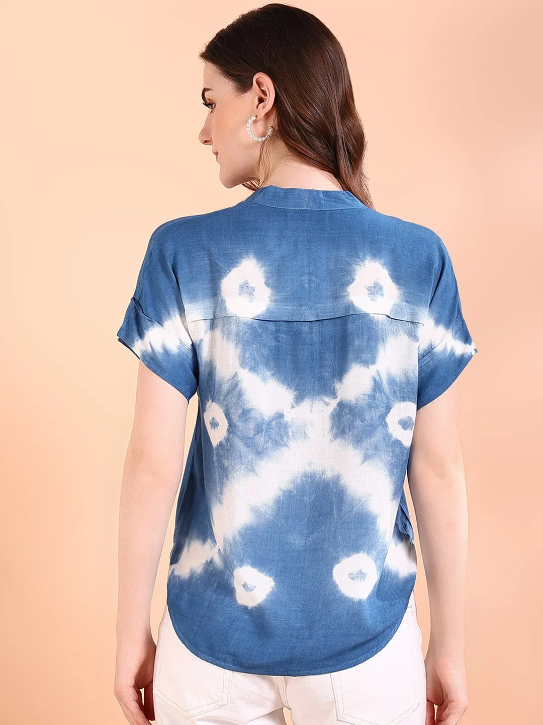 Vibrant Blue Tie-Dye Everywhere Top In Soft Rayon