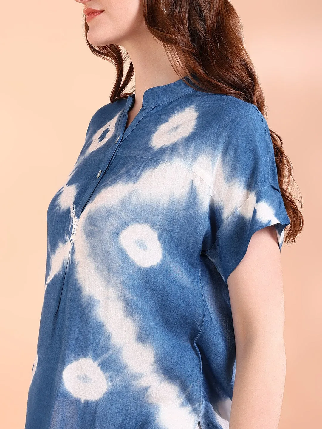 Vibrant Blue Tie-Dye Everywhere Top In Soft Rayon