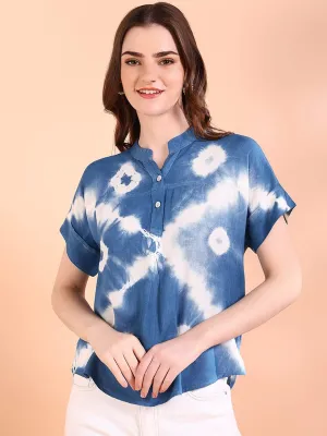 Vibrant Blue Tie-Dye Everywhere Top In Soft Rayon