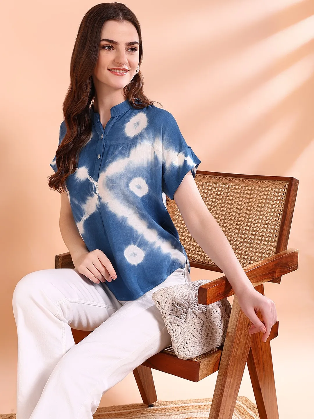 Vibrant Blue Tie-Dye Everywhere Top In Soft Rayon