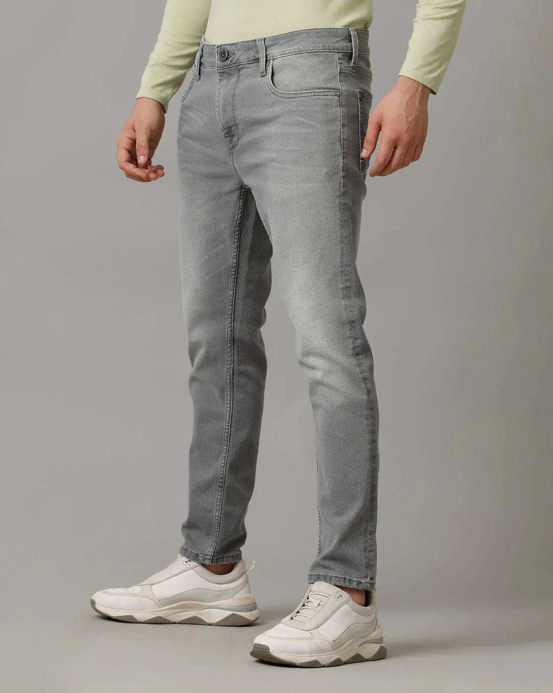 Voi Mens Charcoal Grey Track Cropped Skinny Jeans