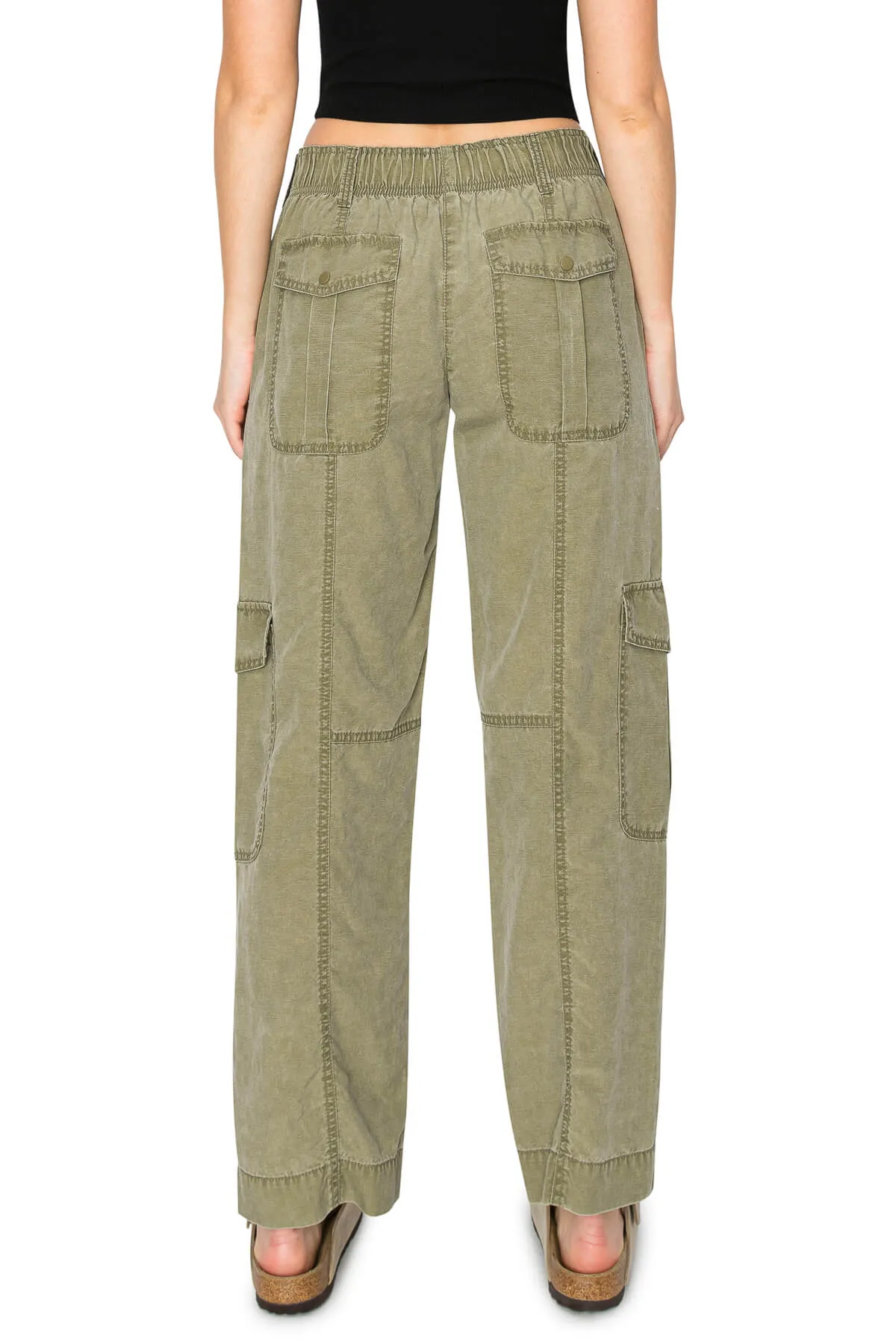 Washed Linen Cargo Pants - Olive