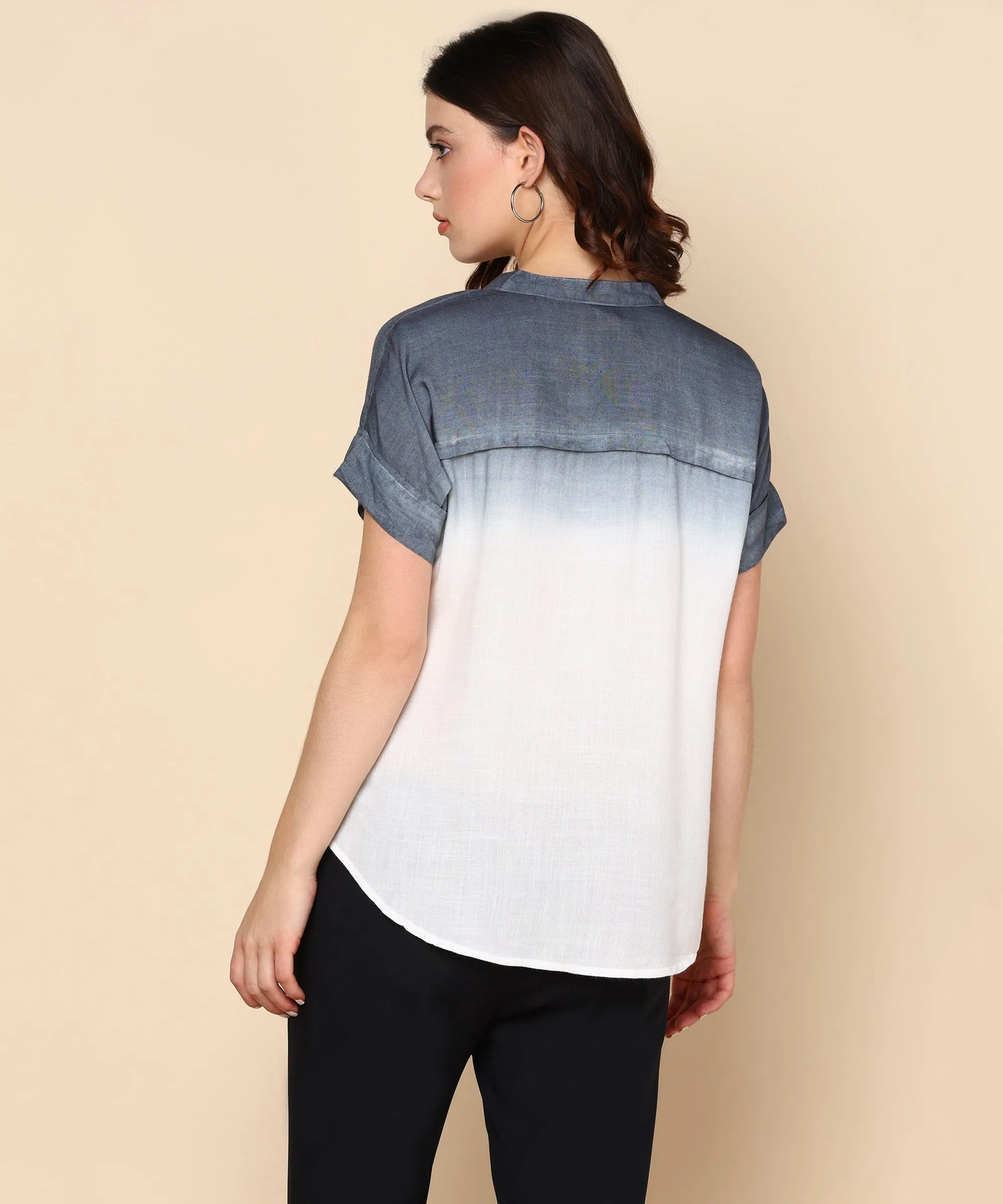 White and Smokey Grey Ombre Dyed Rayon Slub Top