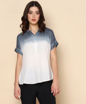 White and Smokey Grey Ombre Dyed Rayon Slub Top