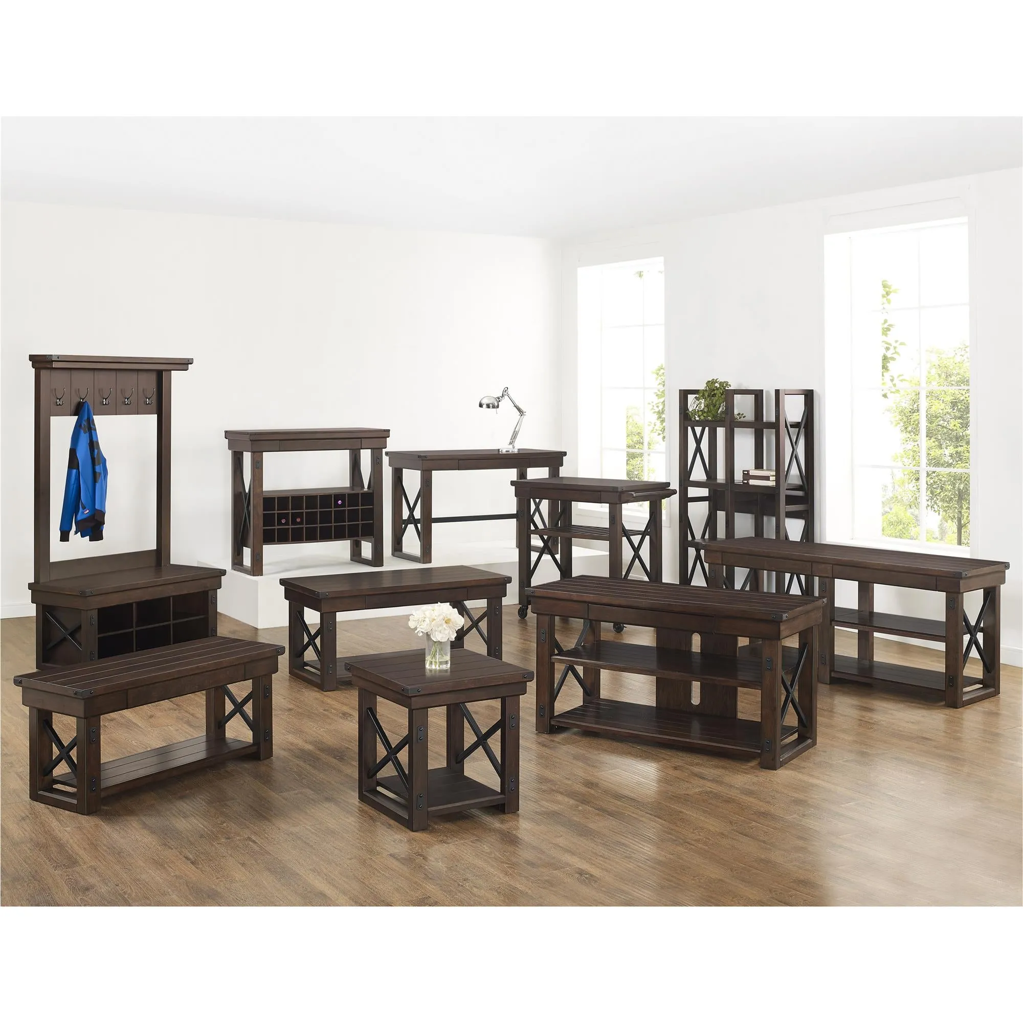 Wildwood Wood Veneer Entryway Bench, Espresso