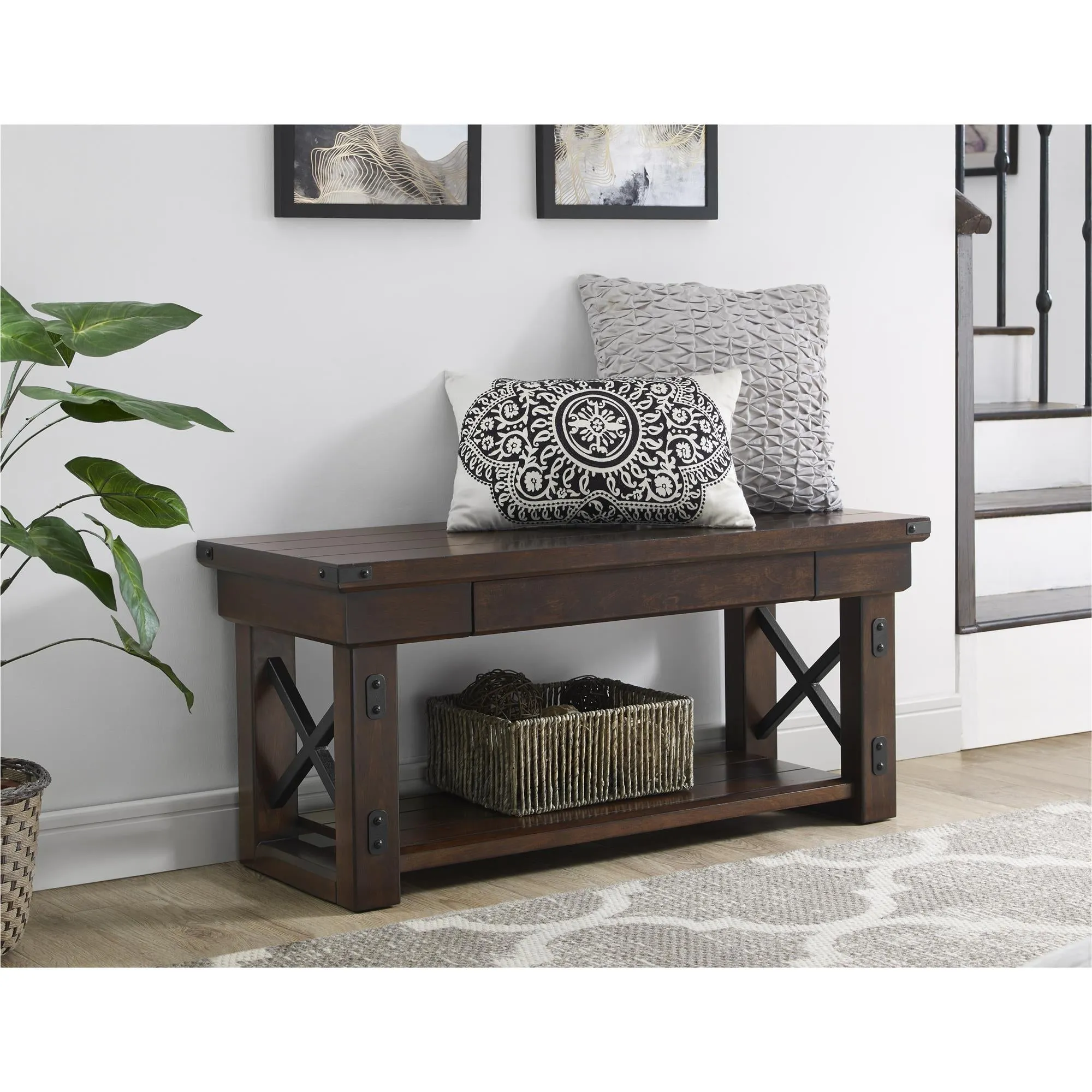 Wildwood Wood Veneer Entryway Bench, Espresso