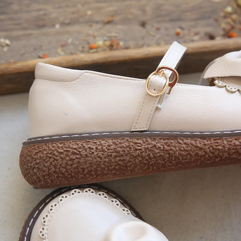 Women Retro Style Bowknot PU Casual Loafers