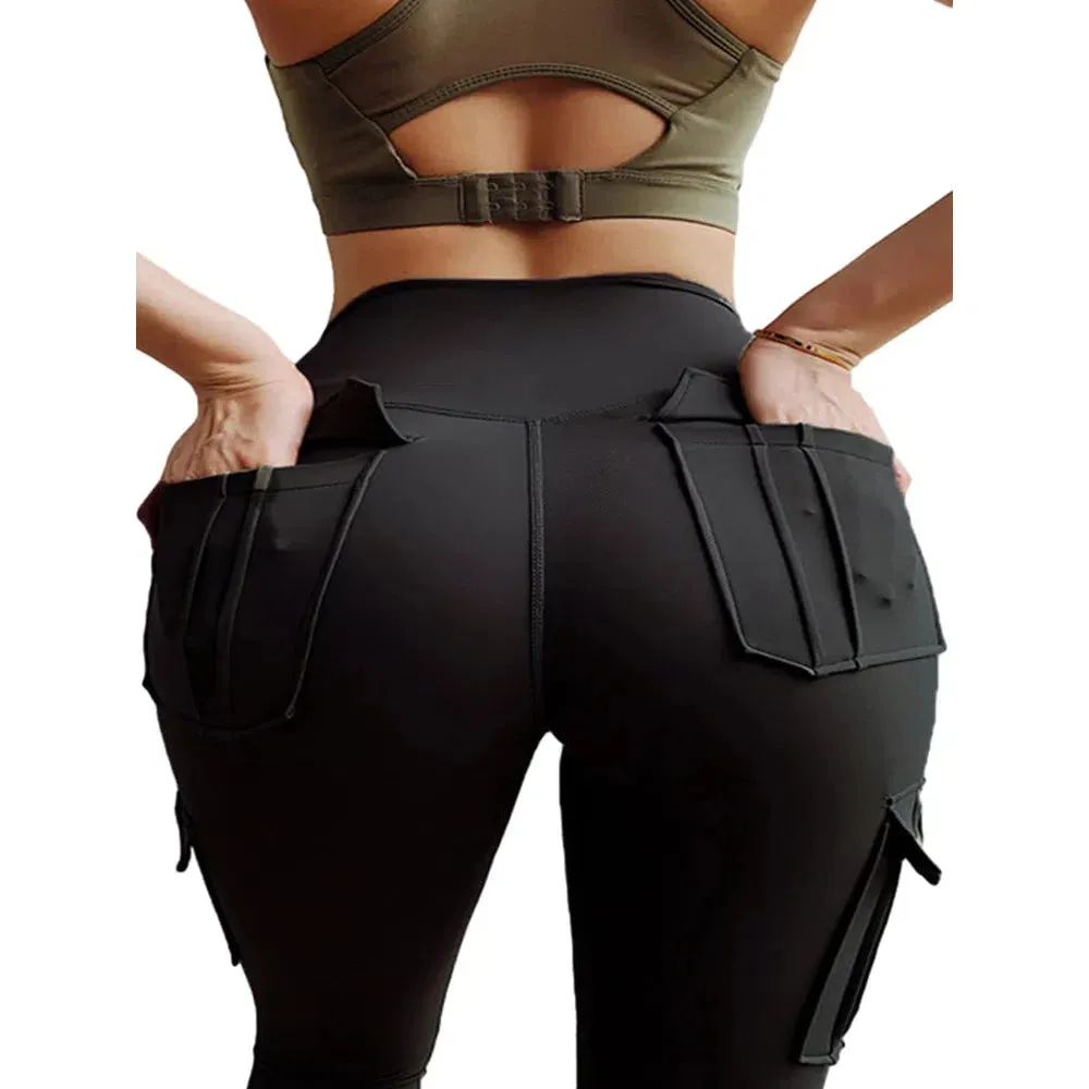 Women Seamless Yoga Pants Multi-pocket Push Up Elastic Fitness Leggings Fashion Causal Y2K High Waist Slim Streetwear Tights
