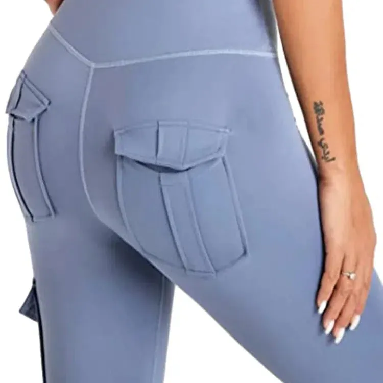 Women Seamless Yoga Pants Multi-pocket Push Up Elastic Fitness Leggings Fashion Causal Y2K High Waist Slim Streetwear Tights