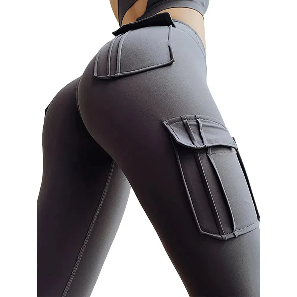 Women Seamless Yoga Pants Multi-pocket Push Up Elastic Fitness Leggings Fashion Causal Y2K High Waist Slim Streetwear Tights
