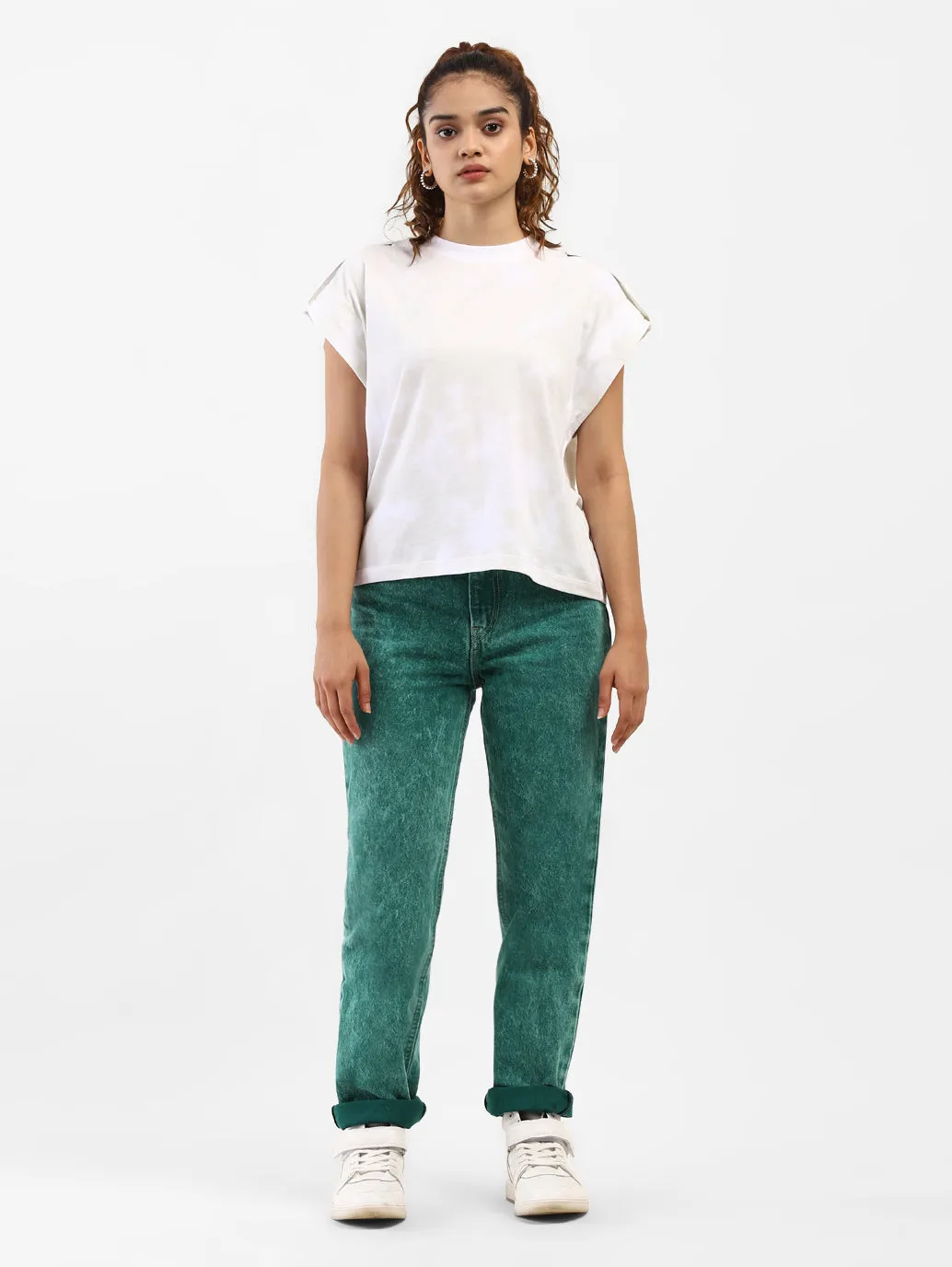 Women's 70s Green Straight Fit High Rise Jeans