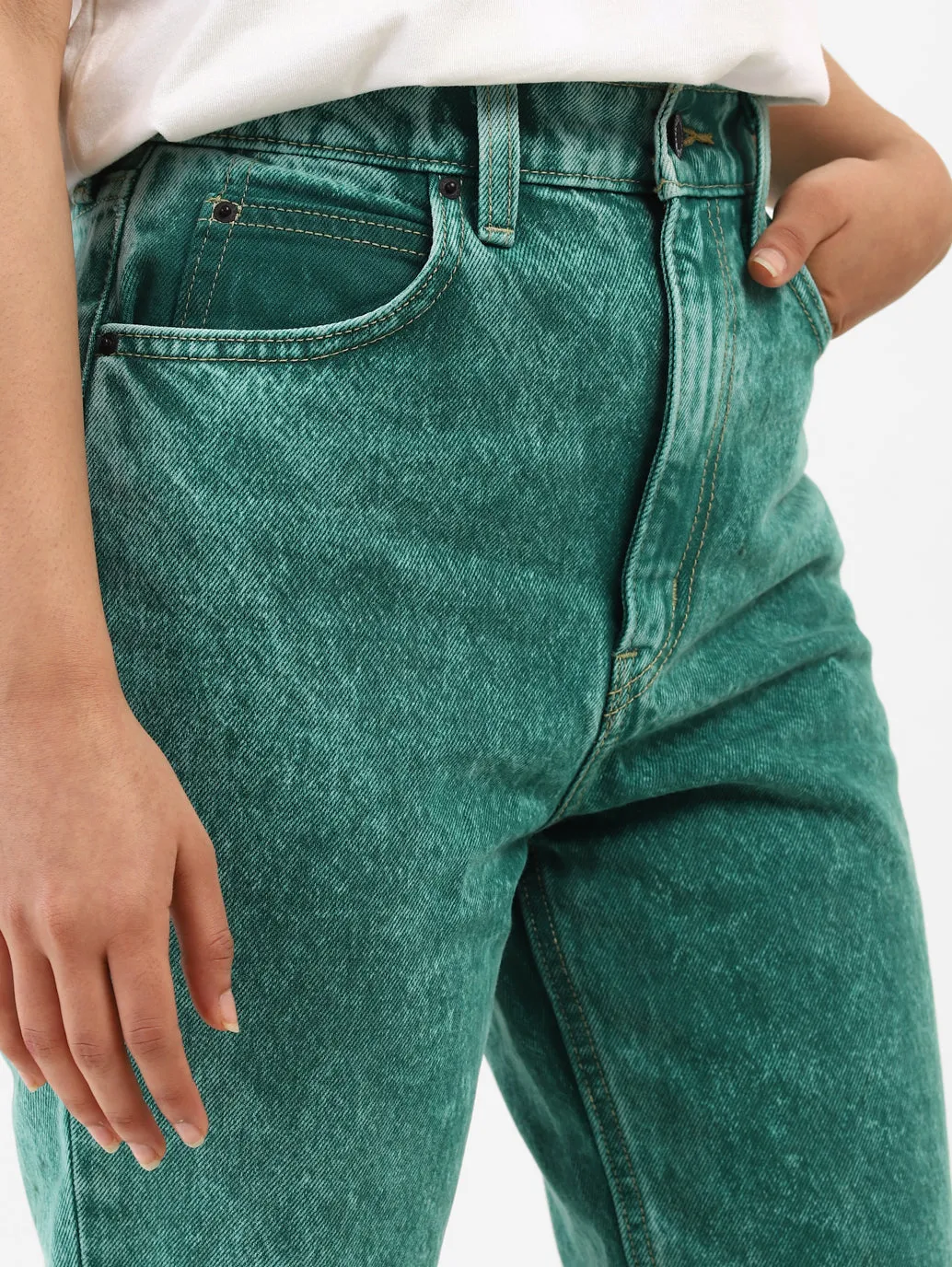 Women's 70s Green Straight Fit High Rise Jeans