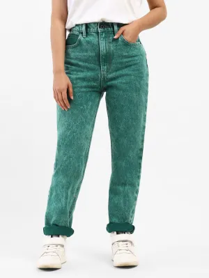 Women's 70s Green Straight Fit High Rise Jeans