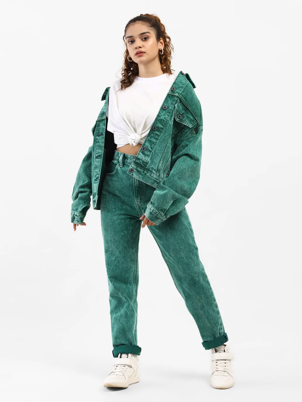 Women's 70s Green Straight Fit High Rise Jeans
