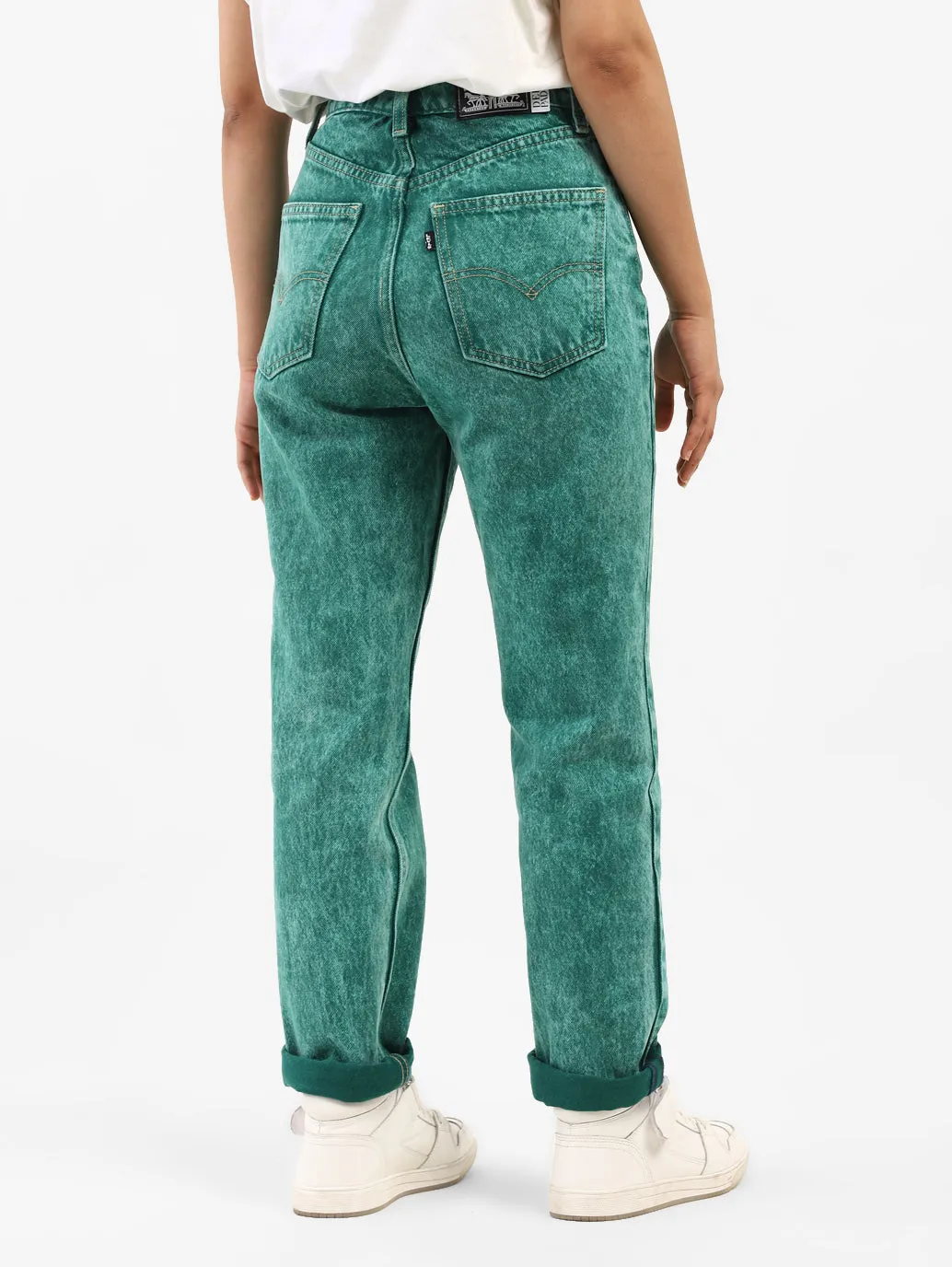 Women's 70s Green Straight Fit High Rise Jeans