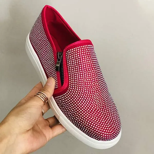 Women'S Fashion Sparkling Rhinestone Flat Sneakers 08602067C