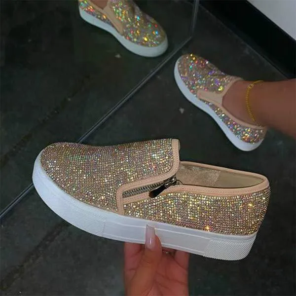 Women'S Fashion Sparkling Rhinestone Flat Sneakers 08602067C