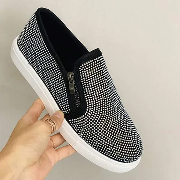 Women'S Fashion Sparkling Rhinestone Flat Sneakers 08602067C