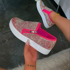 Women'S Fashion Sparkling Rhinestone Flat Sneakers 08602067C