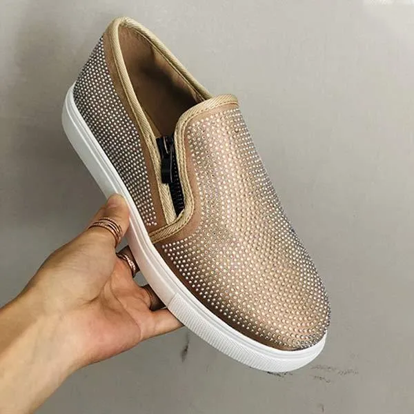 Women'S Fashion Sparkling Rhinestone Flat Sneakers 08602067C