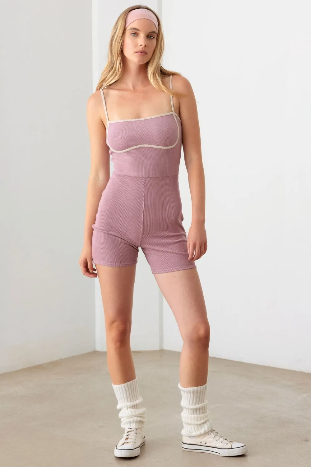 Women's Le Lis Contrast Trim Ribbed Knit Bodycon Romper