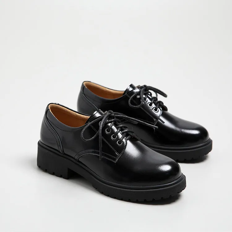 Women's Leather Classic Shoe Vintage Lace Up Oxford Low Block Heel