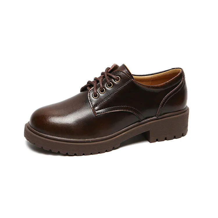 Women's Leather Classic Shoe Vintage Lace Up Oxford Low Block Heel