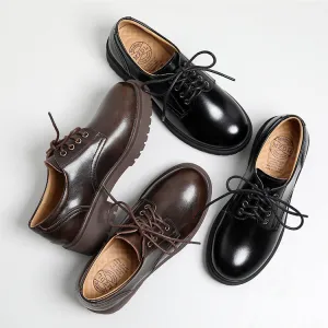 Women's Leather Classic Shoe Vintage Lace Up Oxford Low Block Heel