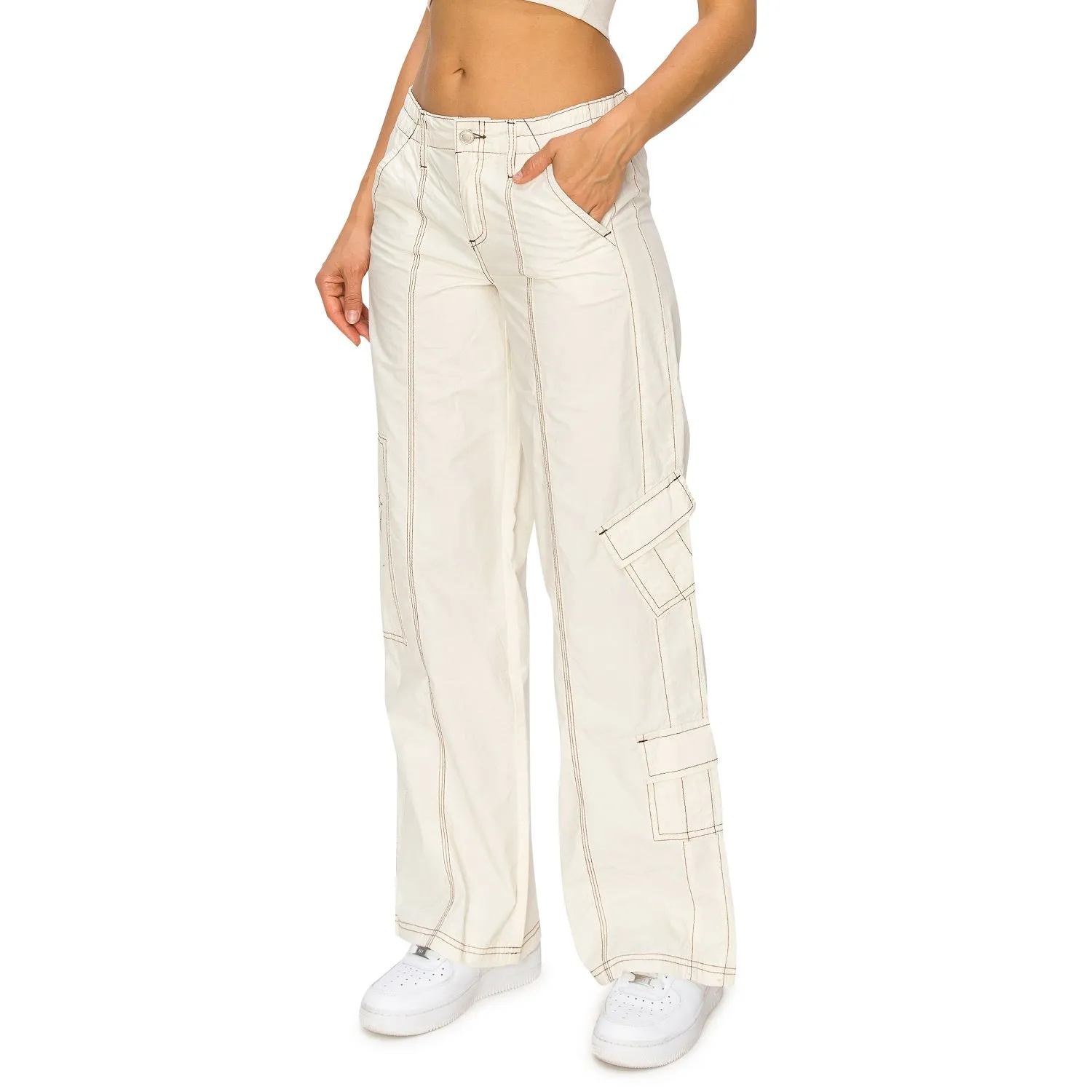 Y2K Mid Rise Cargo Pants - Cream