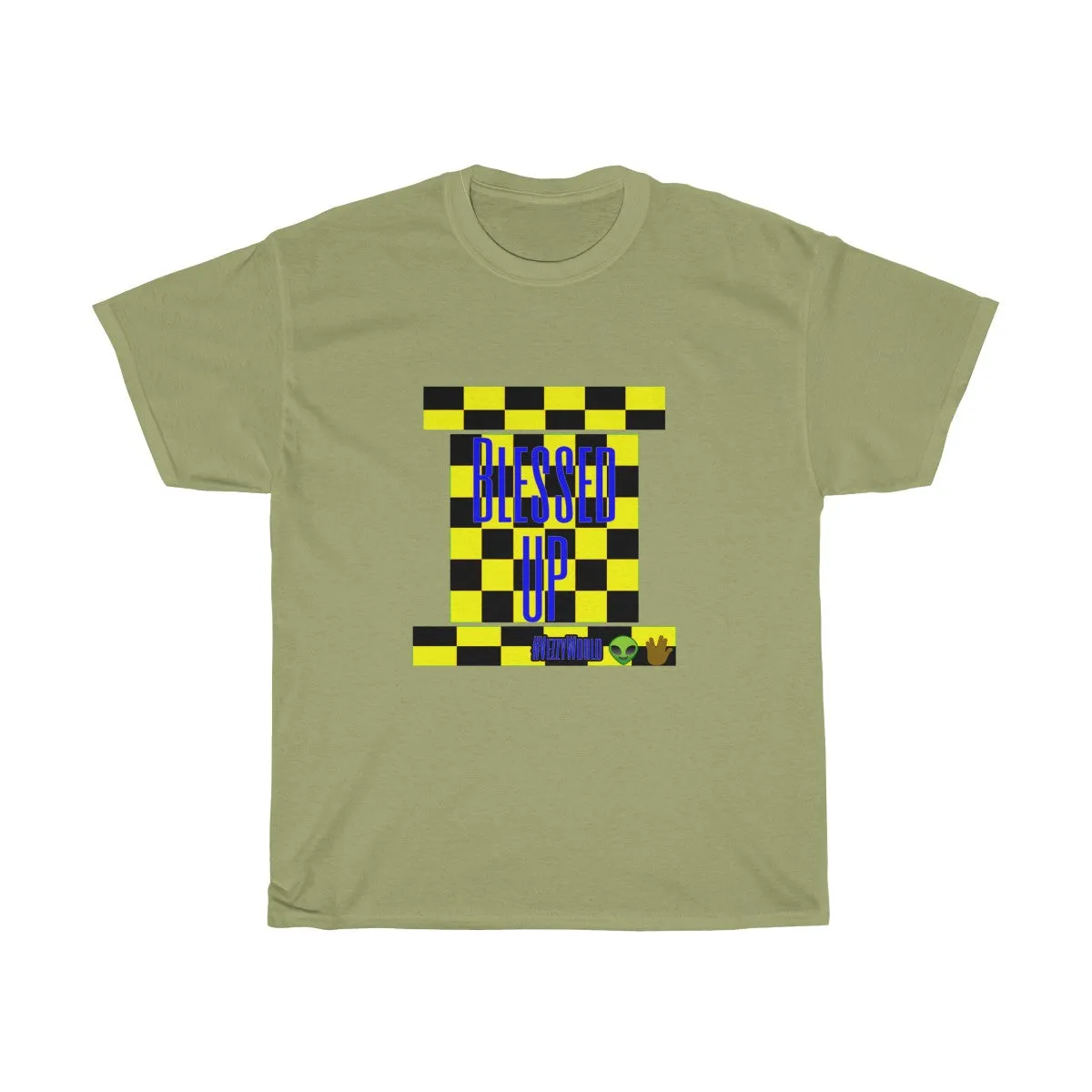 Yellow Checkered w/Blue " Bless Up" Unisex Heavy Cotton Tee 
