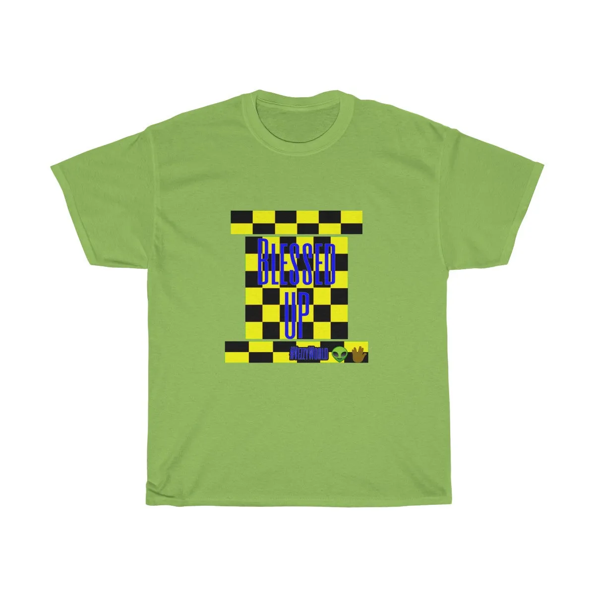 Yellow Checkered w/Blue " Bless Up" Unisex Heavy Cotton Tee 
