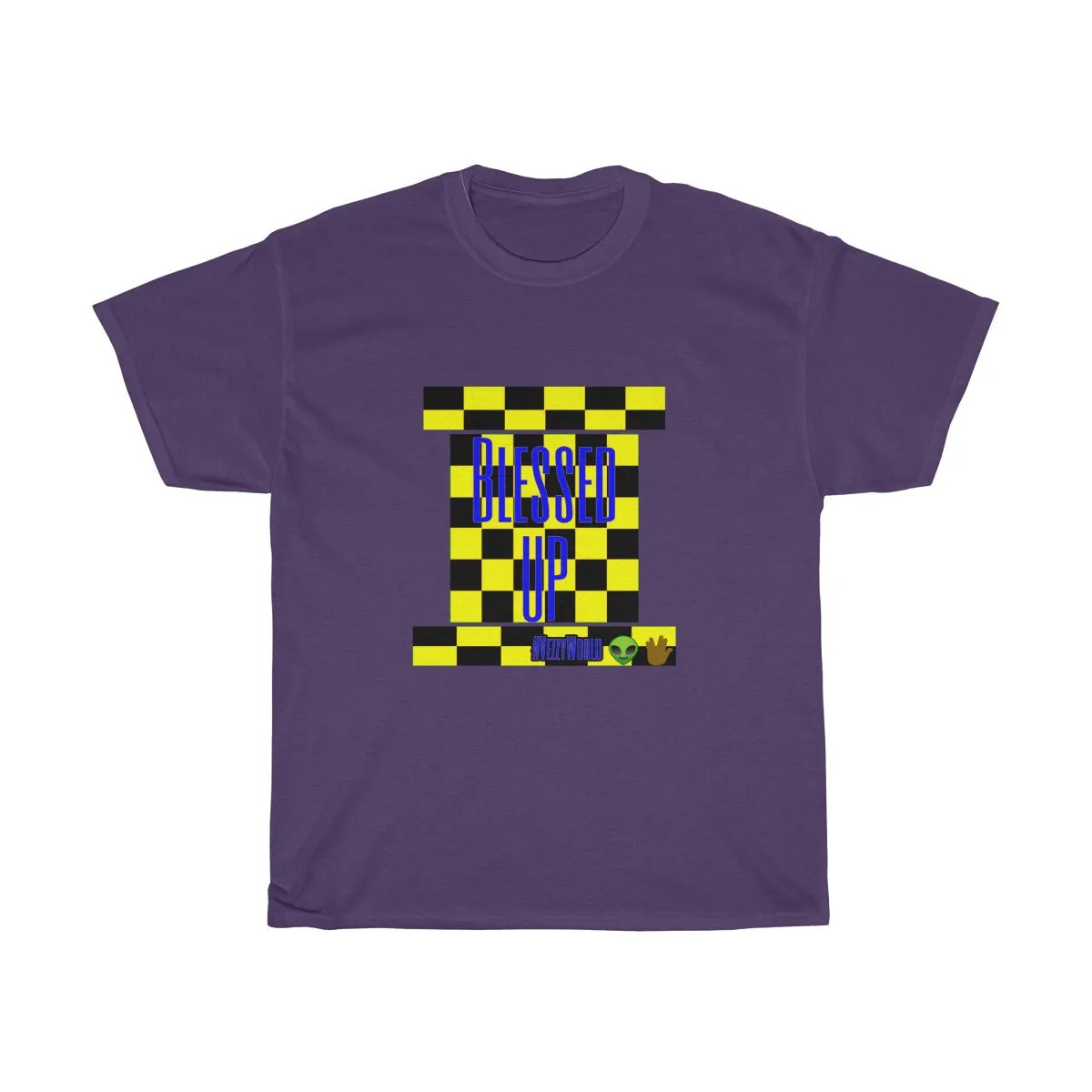 Yellow Checkered w/Blue " Bless Up" Unisex Heavy Cotton Tee 